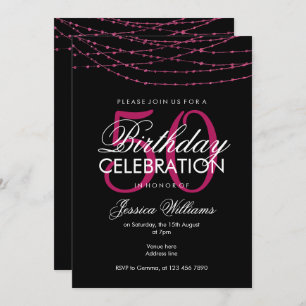 Glamourous Pink Lights 50th Birthday Invitation