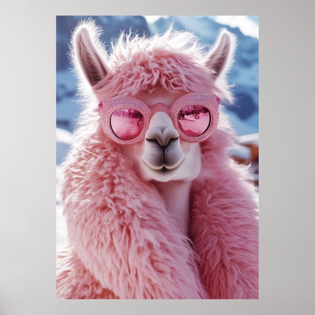 Glamourous Pink Llama - Winter Fashion Icon Poster (Front)