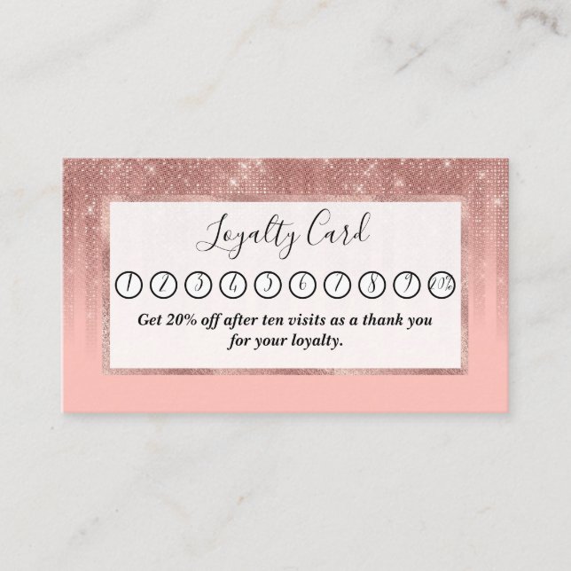 Glamourous Pink Rose Gold Glitter Striped Gradient Loyalty Card (Front)