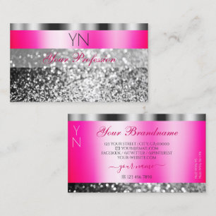 Glamourous Pink Silver Sparkling Glitter Monogram Business Card