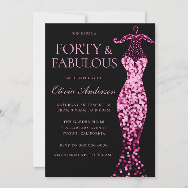 Glamourous Pink Sparkle Dress 40th Birthday Party Invitation (Front)