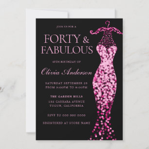 Glamourous Pink Sparkle Dress 40th Birthday Party Invitation