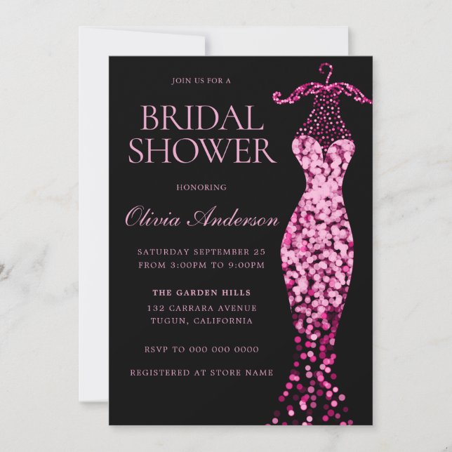 Glamourous Pink Sparkle Dress Bridal Shower Invitation (Front)