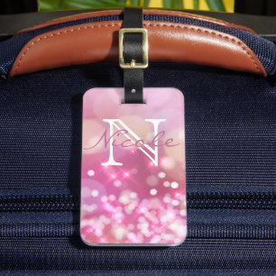 Glamourous Pink Sparkle Monogram Luggage Tag