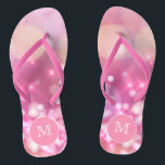 Glamourous pink sparkles Monogram Flip Flops<br><div class="desc">NewParkLane - Get ready for summer with these monogrammed flip flops, with a pink shimmery, sparkling background, and a hot pink frame for your monogram. Cute design for any girl who loves glamour! Easy to customise in Zazzle with your own text for a personalised design. All text style, colours, sizes...</div>