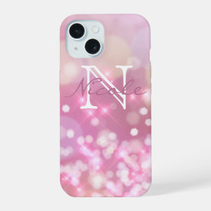 Glamourous pink Sparkles Monogram iPhone 15 Case
