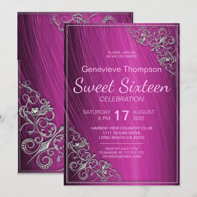 Glamourous Pink Sweet Sixteen Party Invitation (Front/Back)