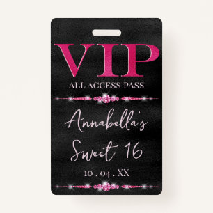 Glamourous Pink VIP on Black ID Badge