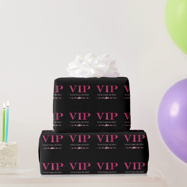 Glamourous Pink VIP on Black Wrapping Paper (Party Gifts)