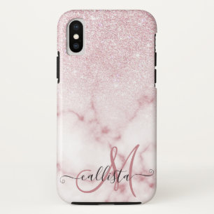Glamourous Pink White Glitter Marble Gradient Ombr iPhone X Case
