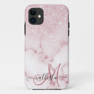 Glamourous Pink White Glitter Marble Gradient Ombr iPhone 11 Case