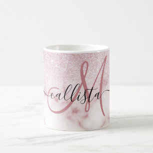 Glamourous Pink White Glitter Marble Gradient Ombr Coffee Mug
