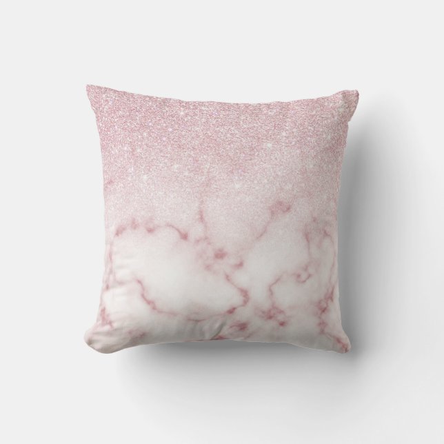 Glamourous Pink White Glitter Marble Gradient Ombr Cushion (Front)