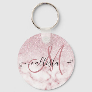 Glamourous Pink White Glitter Marble Gradient Ombr Key Ring
