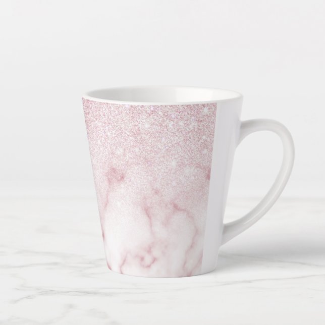 Glamourous Pink White Glitter Marble Gradient Ombr Latte Mug (Right)