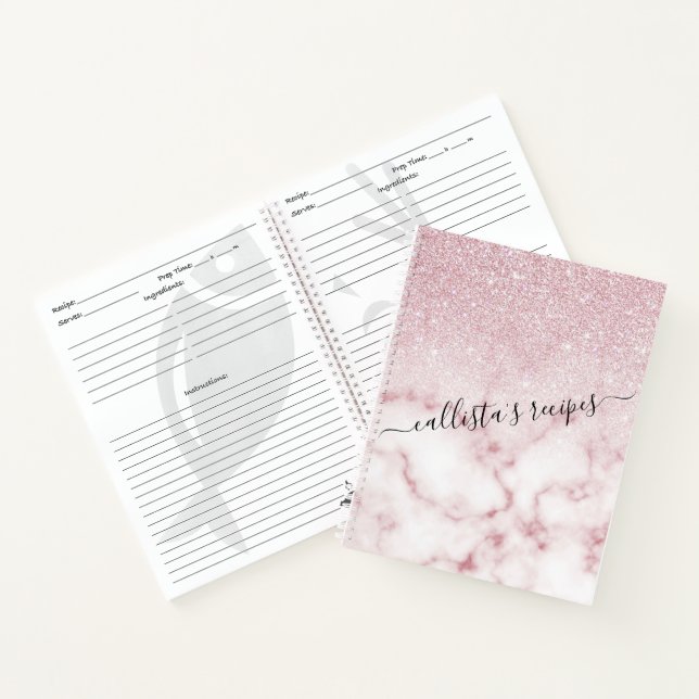 Glamourous Pink White Glitter Marble Gradient Ombr Notebook (Inside)