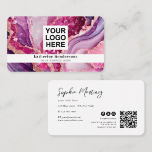 Glamourous purple agate & QR Code Logo Business Card