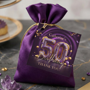 Glamourous Purple and Gold 50th Birthday Thank You Favour Tags