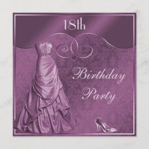 Glamourous Purple Ball Gown 18th Birthday Party Invitation