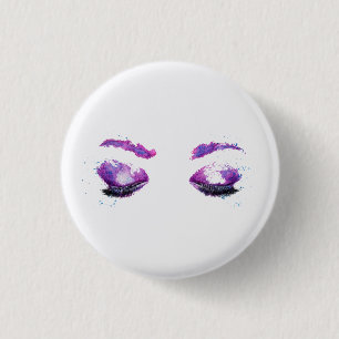 Glamourous Purple Eyes & Brows Watercolor 3 Cm Round Badge
