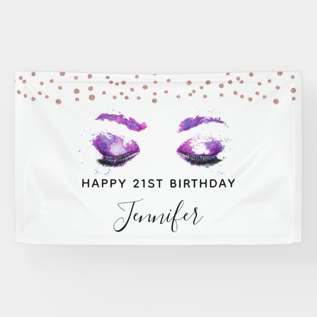 Glamourous Purple Eyes & Brows Watercolor Banner (Horizontal)