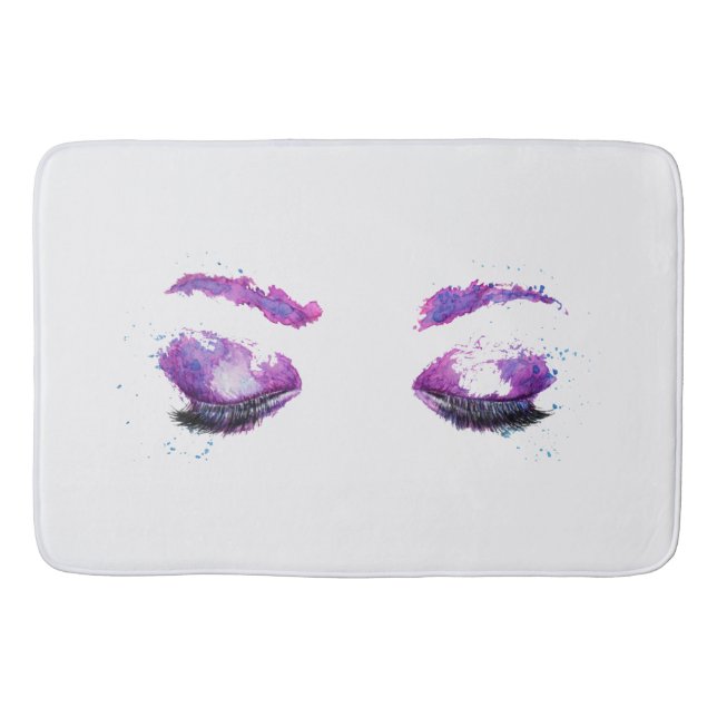 Glamourous Purple Eyes & Brows Watercolor Bath Mat (Front)