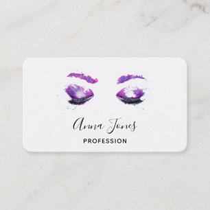 Glamourous Purple Eyes & Brows Watercolor Business Card