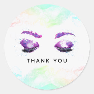 Glamourous Purple Eyes & Brows Watercolor  Classic Round Sticker