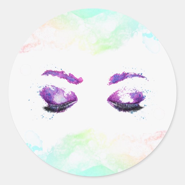 Glamourous Purple Eyes & Brows Watercolor Classic Round Sticker (Front)