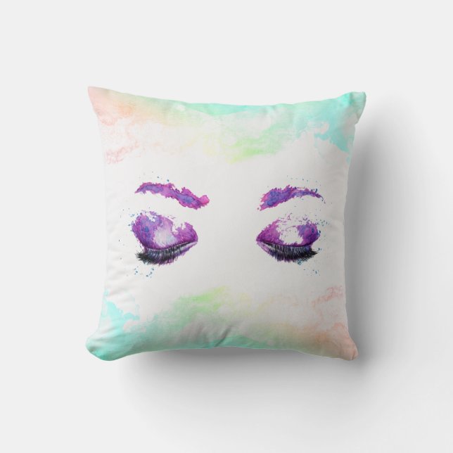 Glamourous Purple Eyes & Brows Watercolor  Cushion (Front)