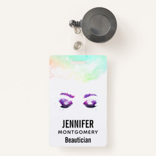 Glamourous Purple Eyes & Brows Watercolor ID Badge