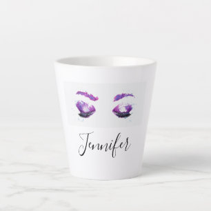 Glamourous Purple Eyes & Brows Watercolor Latte Mug
