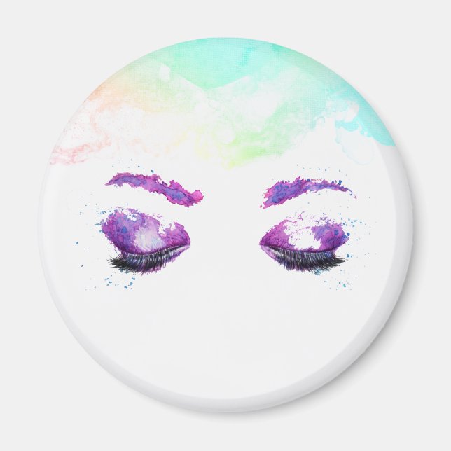 Glamourous Purple Eyes & Brows Watercolor Magnet (Front)