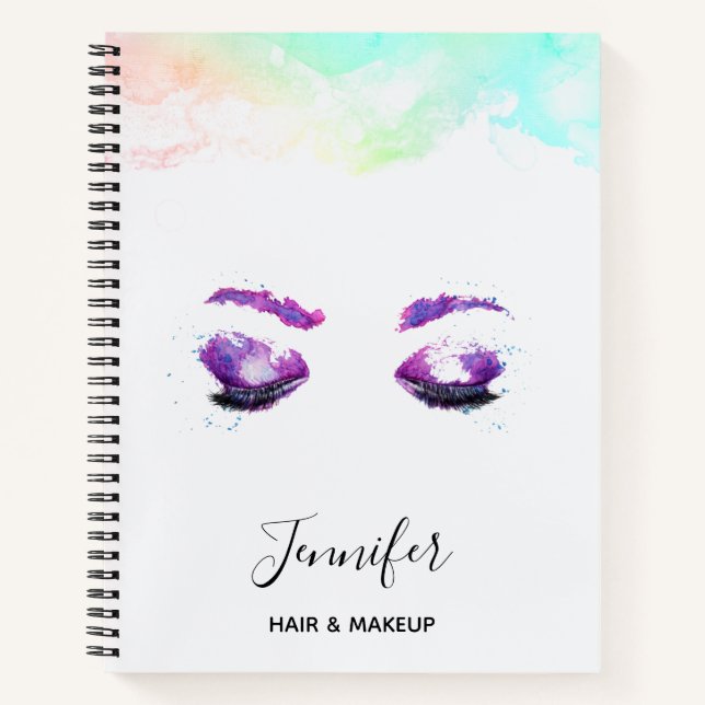 Glamourous Purple Eyes & Brows Watercolor Notebook (Front)