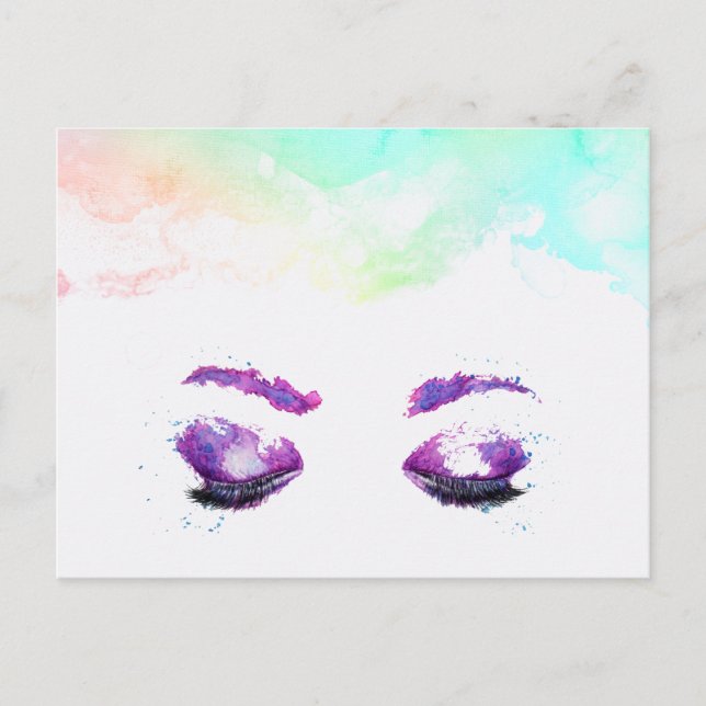Glamourous Purple Eyes & Brows Watercolor Postcard (Front)