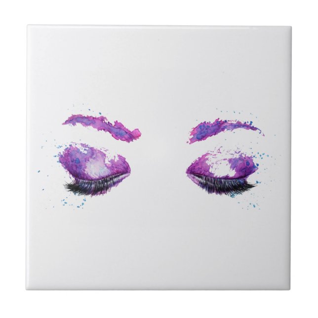 Glamourous Purple Eyes & Brows Watercolor Tile (Front)