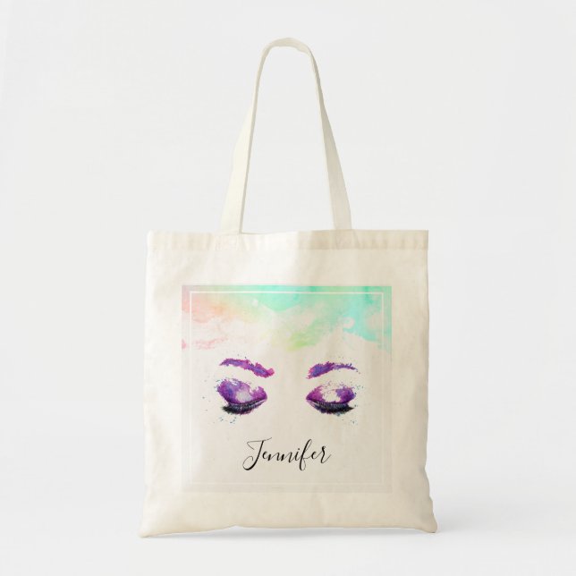 Glamourous Purple Eyes & Brows Watercolor Tote Bag (Front)