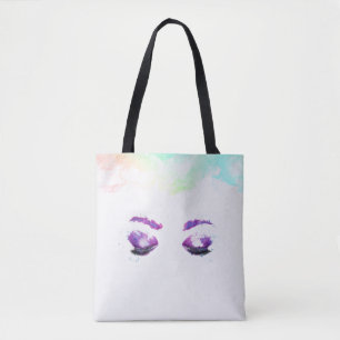 Glamourous Purple Eyes & Brows Watercolor Tote Bag