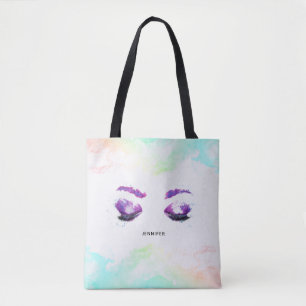 Glamourous Purple Eyes & Brows Watercolor Tote Bag