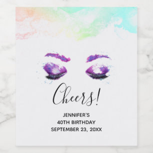 Glamourous Purple Eyes & Brows Watercolor Wine Label