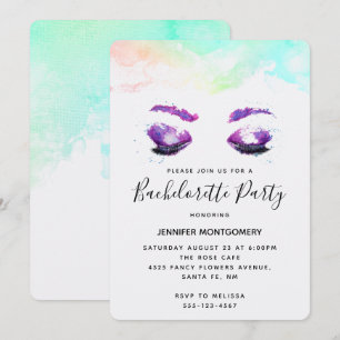 Glamourous Purple Eyes Watercolor Bachelorette Invitation