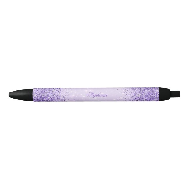 Glamourous Purple Glitter Black Ink Pen (Front)