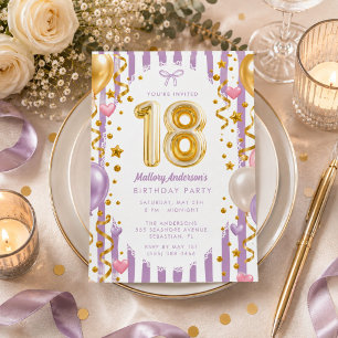 Glamourous Purple & Gold 18th Birthday Party Invitation