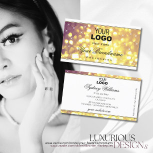 Glamourous Purple Gold Glitter Stars Logo White Business Card