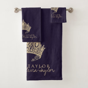 Glamourous Purple Gold Personalised bath towel