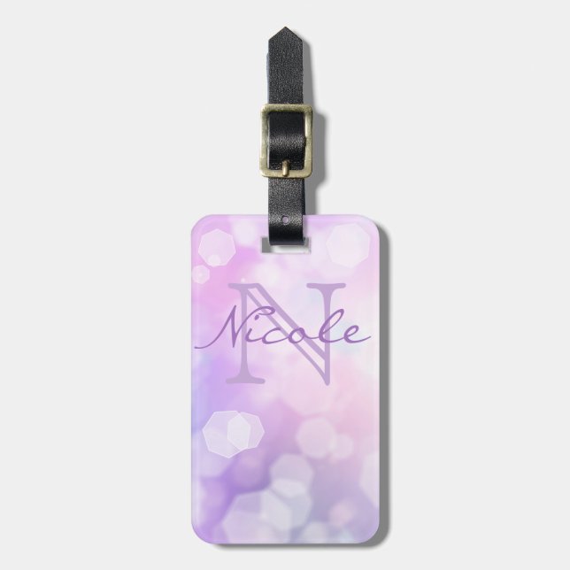 Glamourous Purple Sparkle Bokeh - Monogrammed Luggage Tag (Front Vertical)