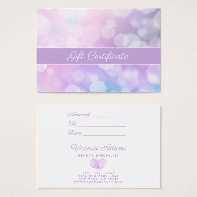 Glamourous Purple Sparkles | Salon Gift Certificat (Front & Back)