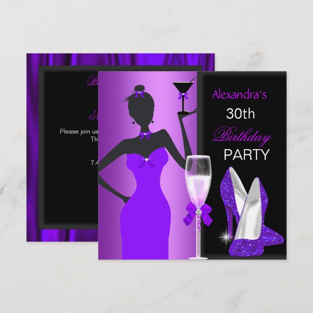 Glamourous Purple Wild Birthday Party Girl Invitation (Front/Back)