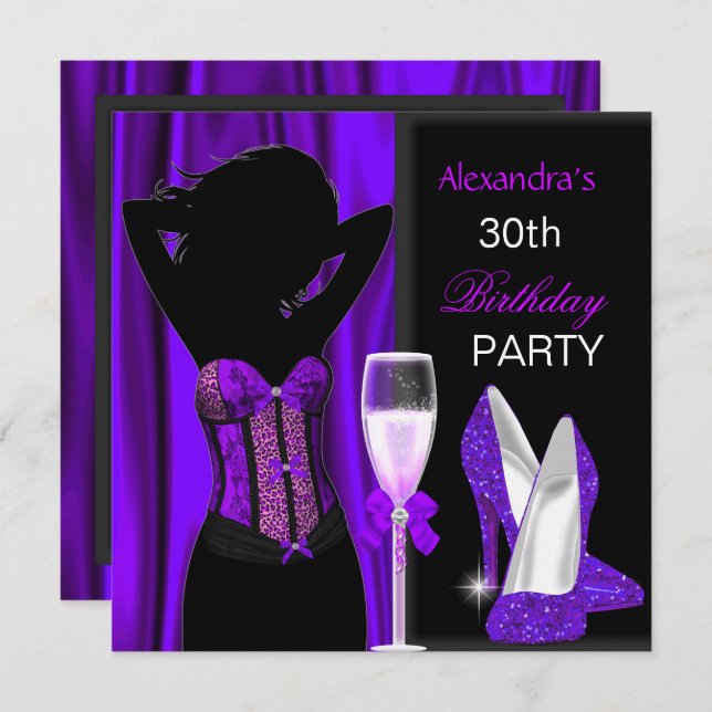 Glamourous Purple Wild Leopard Birthday Party Invitation (Front/Back)