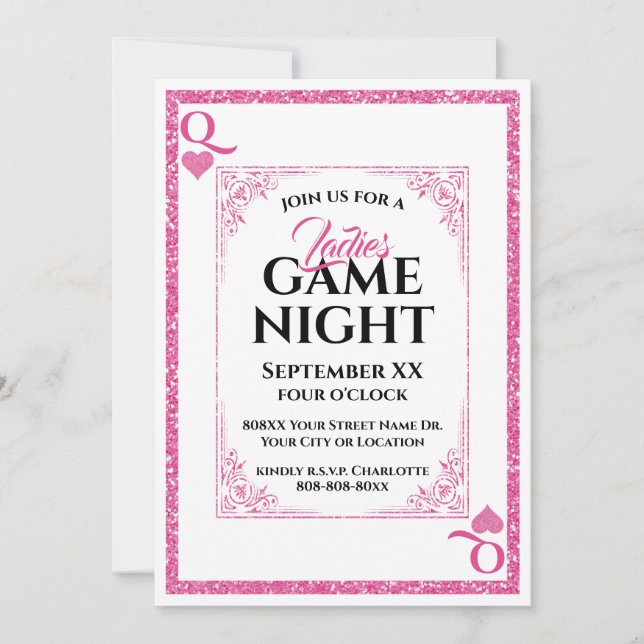 Glamourous Queen of Hearts Ladies Game Night Invitation (Front)